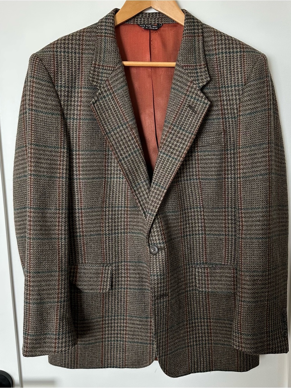 Brown plaid and houndstooth tweed blazer